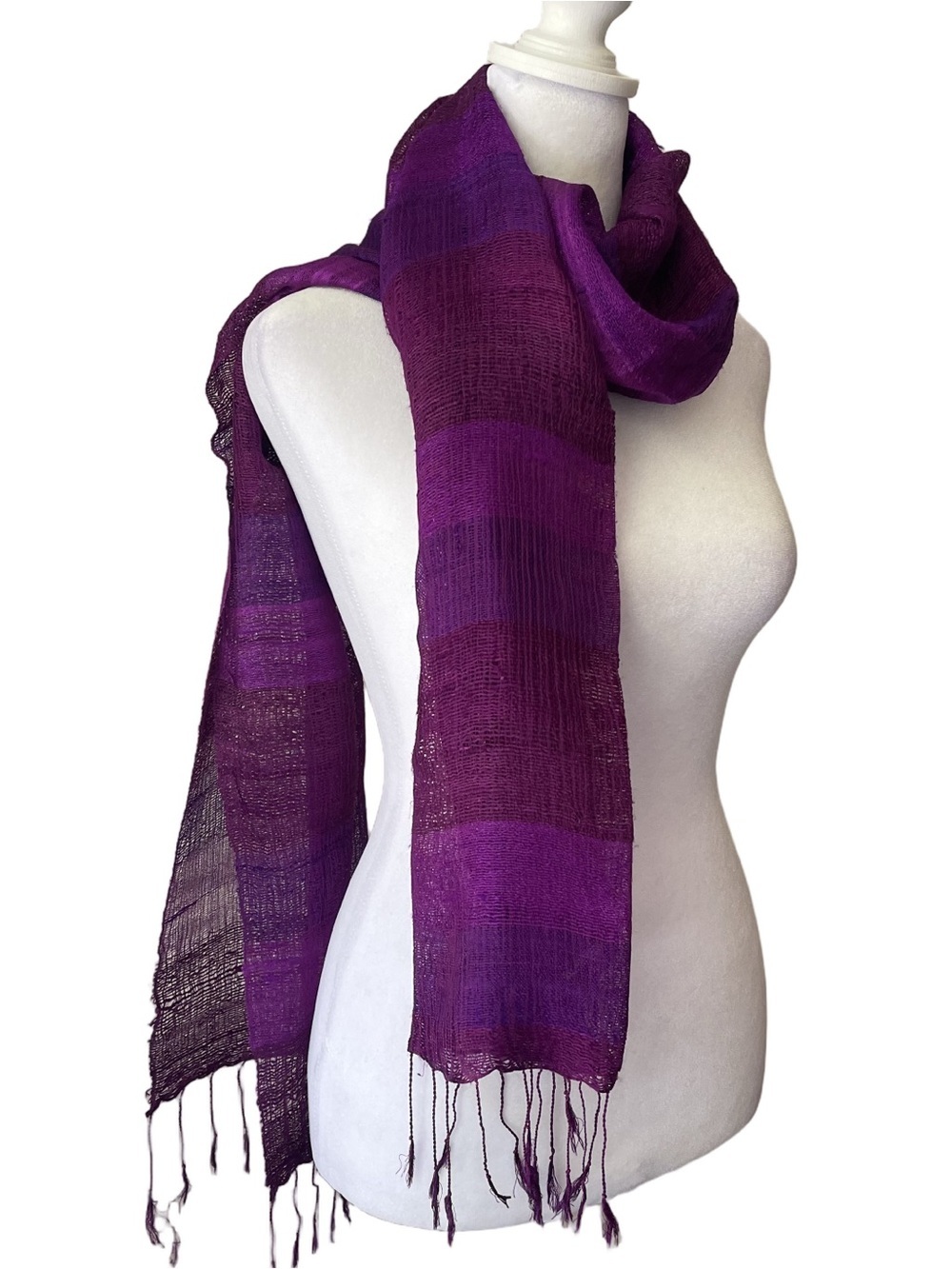 Silk Woven Scarf Shawl Wrap Lightweight Purple Pink